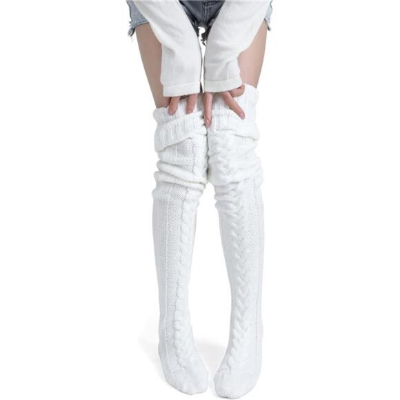 Women's Thigh High Socks Over the Knee Cable Knit Boot Socks, Long Leg Warmer - Picture 1 of 7